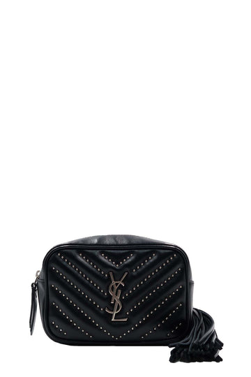 Studded Chevron Quilted Lou Belt Bag Black