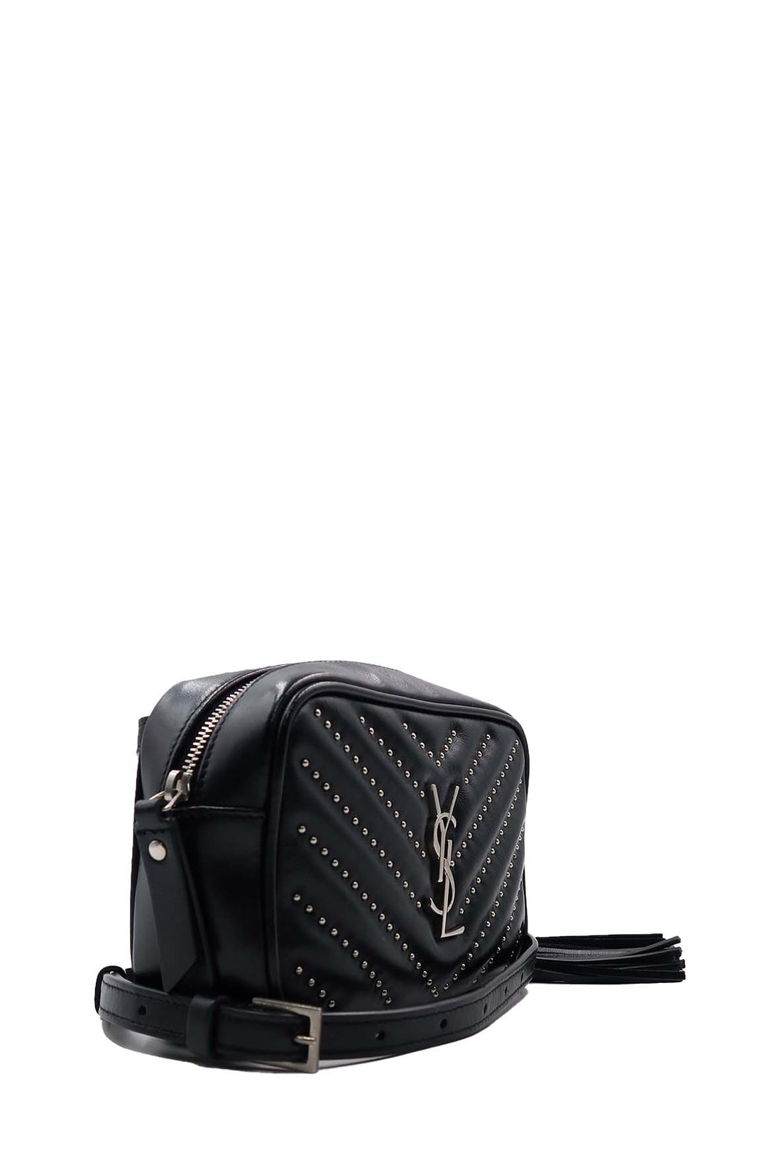 Studded Chevron Quilted Lou Belt Bag Black