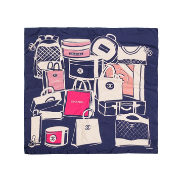 Top Quality Chanel Navy Luggage Motif Silk Scarf