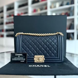 *Series 27, 2019* Boy Caviar Old Medium 25CM Quilted Calfskin Dark Blue GHW No 27  S$5,600