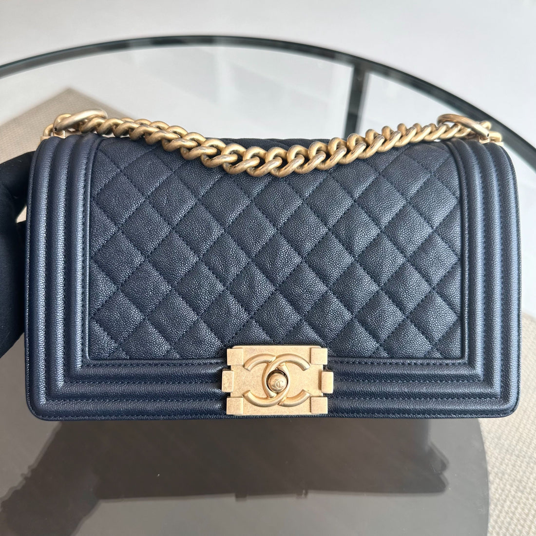 *Series 27, 2019* Boy Caviar Old Medium 25CM Quilted Calfskin Dark Blue GHW No 27  S$5,600