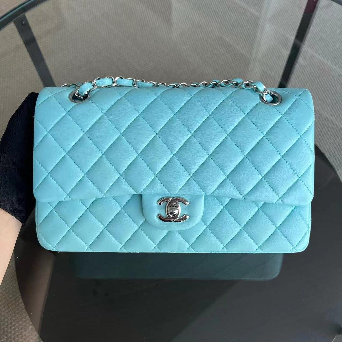 *Series 27* Double Flap Quilted Lambskin Tiffany Blue Silver Hardware Series 27