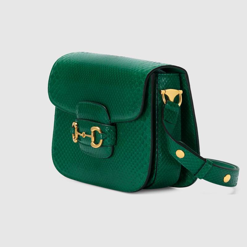 Gucci Horsebit 1955 Anaconda Small Shoulder Bag Emerald Green Anaconda