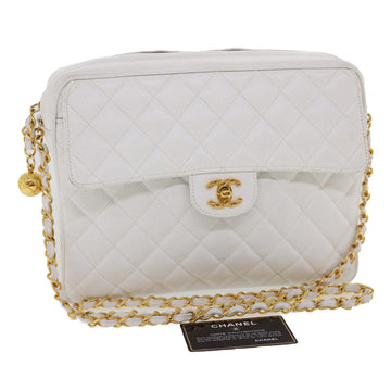 Top Quality Chanel Matelasse Chain Shoulder Bag Caviar Skin Gold White CC Auth am1370gA