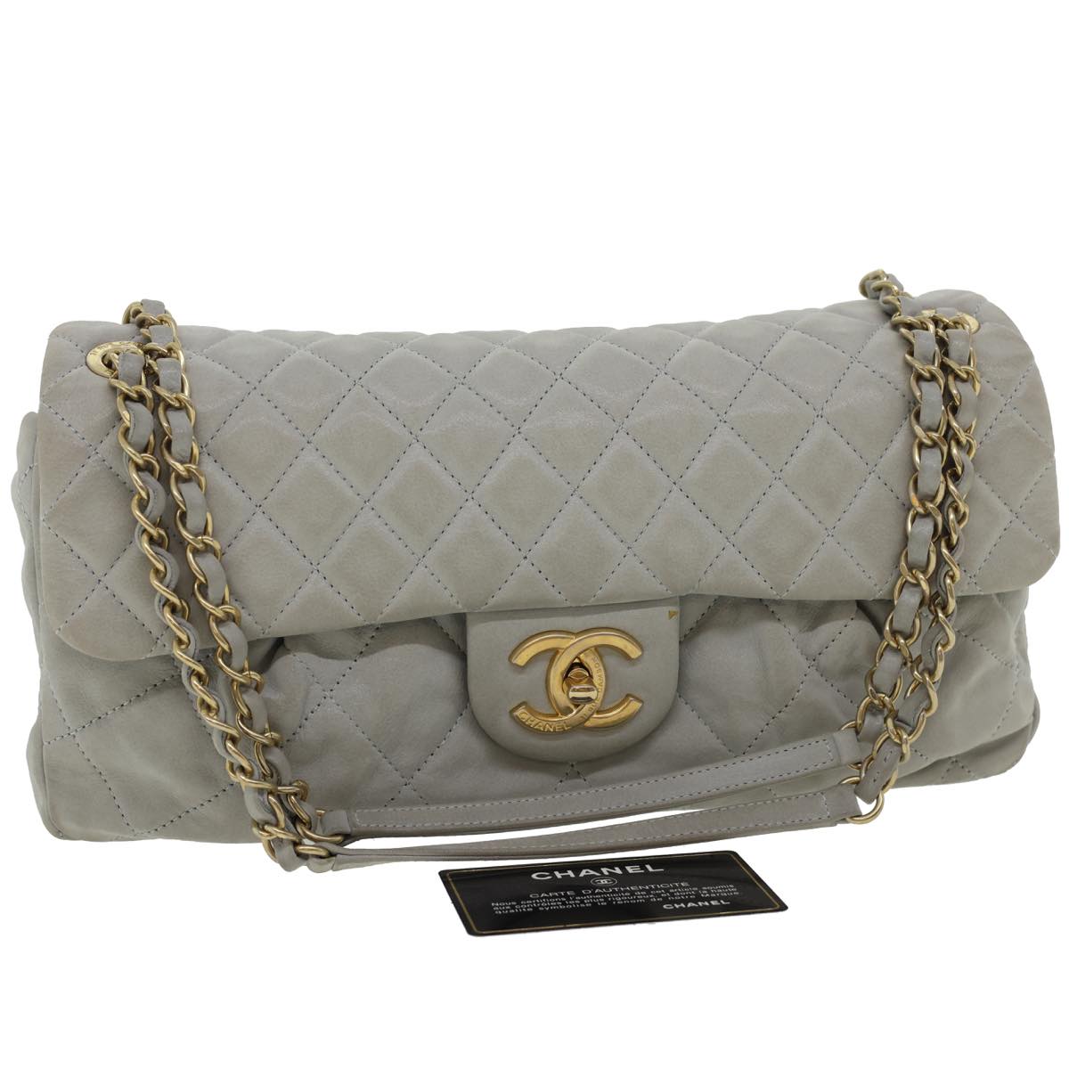 Top Quality Chanel Lamb Skin Matelasse Double Chain Shoulder Bag Gray CC Auth am1097gA
