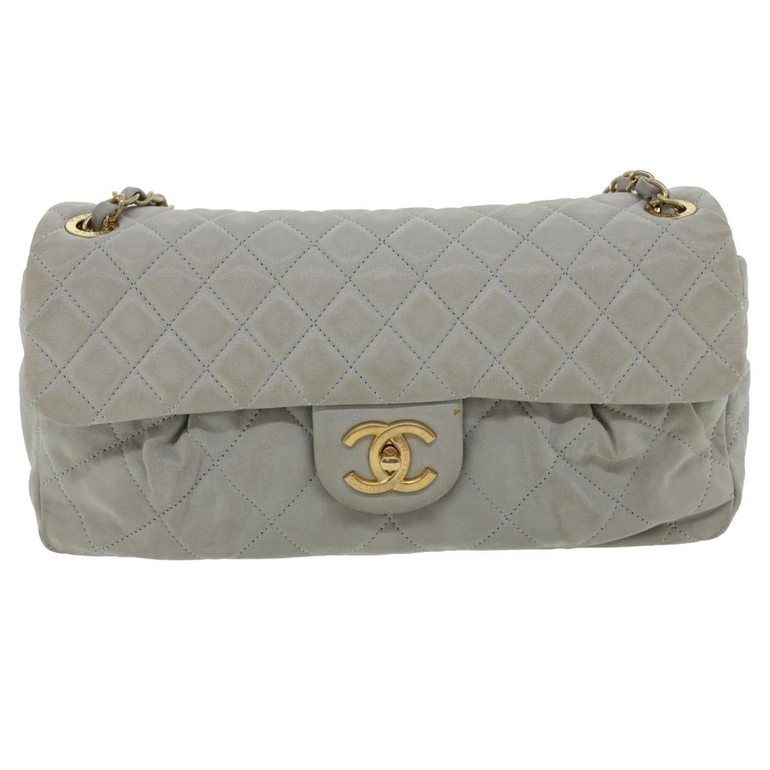 Top Quality Chanel Lamb Skin Matelasse Double Chain Shoulder Bag Gray CC Auth am1097gA
