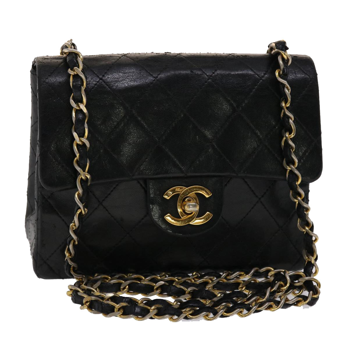 Top Quality Chanel Matelasse Chain New Shoulder Bag Lamb Skin Black Gold CC Auth 24557A