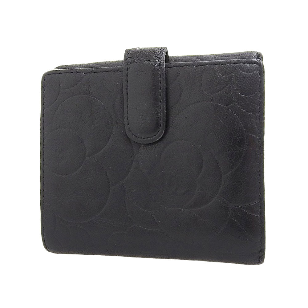 Chanel Camellia Double Flap Leather Wallet Black A47422