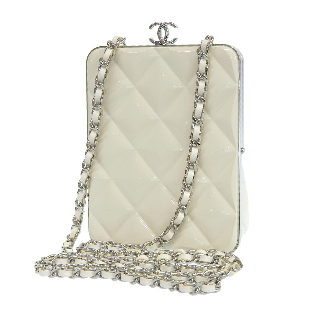 Chanel Coco Mark Chain Clutch Shoulder Bag White