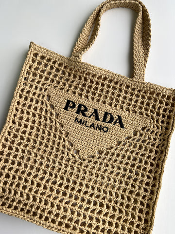 Prada Raffia Tote Bag (Tan)