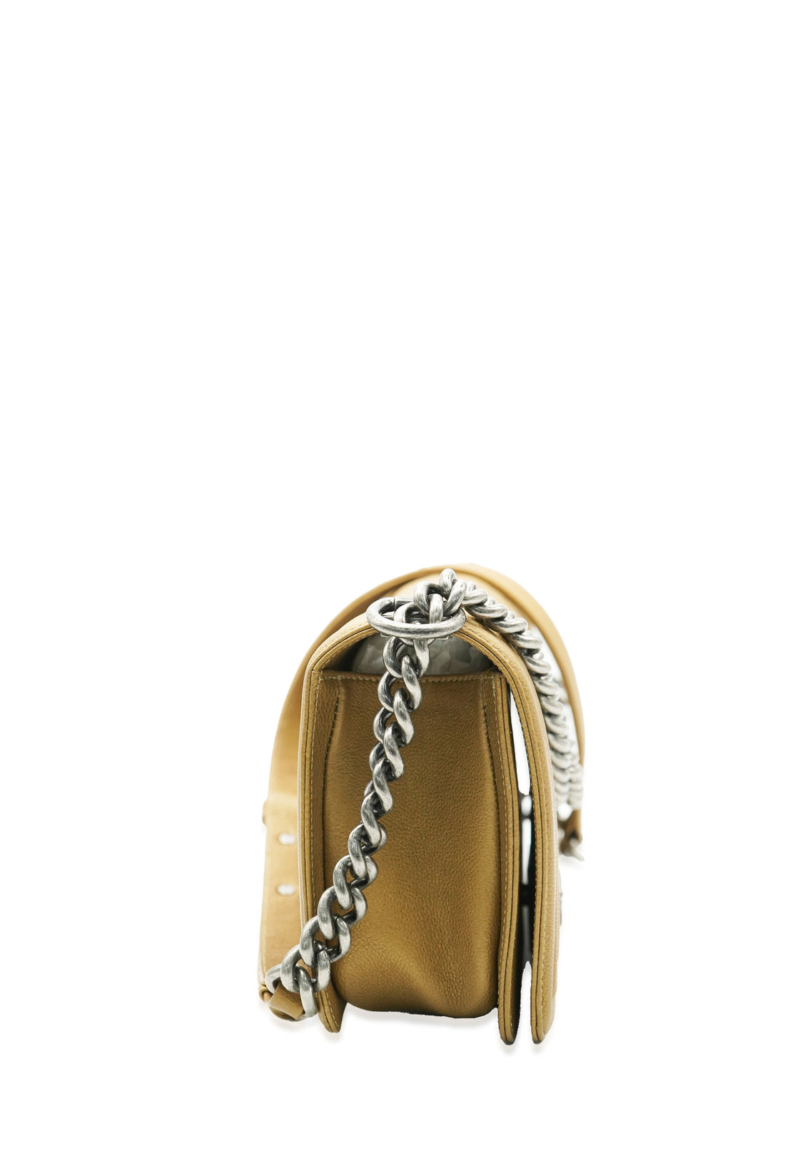 Top Quality Chanel Dark Gold Quilted Caviar Old Medium Boy Bag