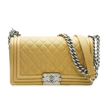 Top Quality Chanel Dark Gold Quilted Caviar Old Medium Boy Bag