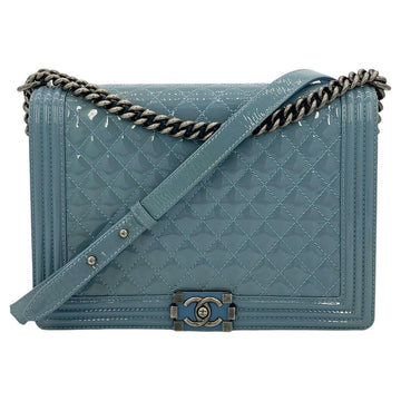 Top Quality Chanel Light Blue Patent Large Boy Bag