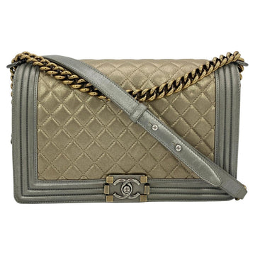 Top Quality Chanel Gold Silver Leather Medium Boy Bag Classic New