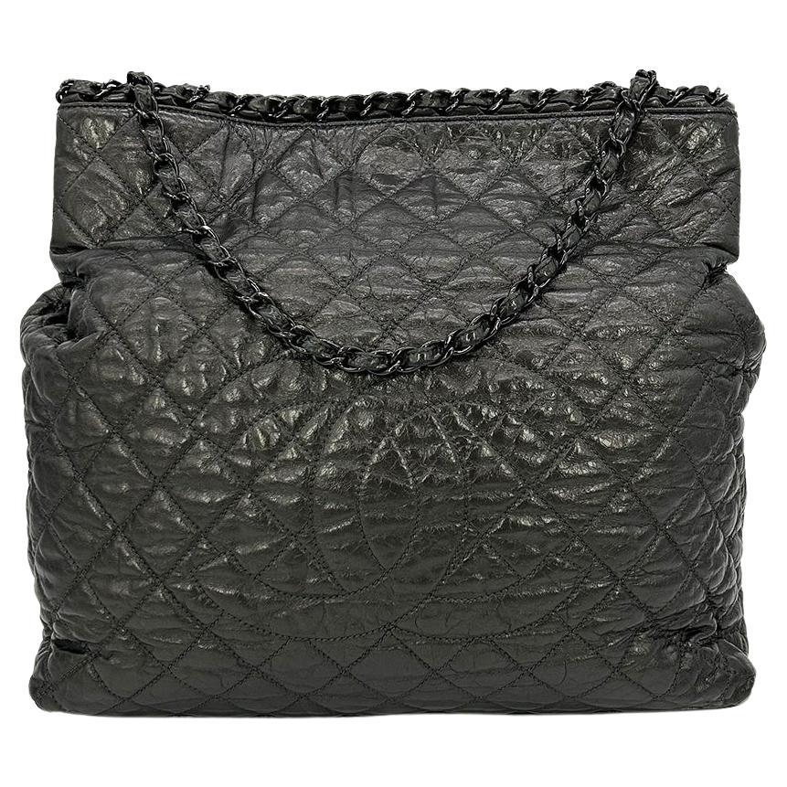 Top Quality Chanel Grey Metallic Leather Chain Me Shoulder Bag Tote