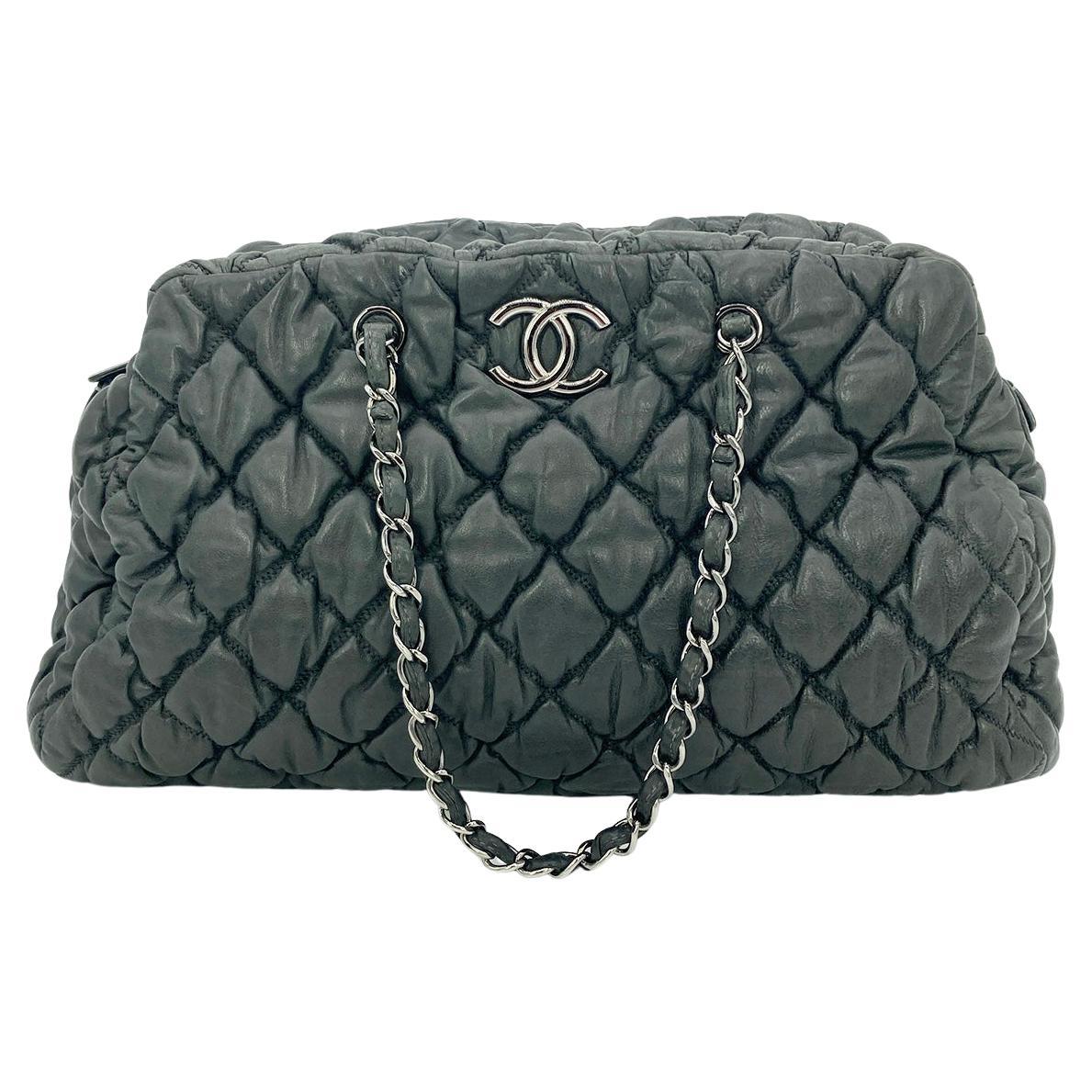 Top Quality Chanel Dark Gray Quilted Puffy Leather Shoulder Bag Tote