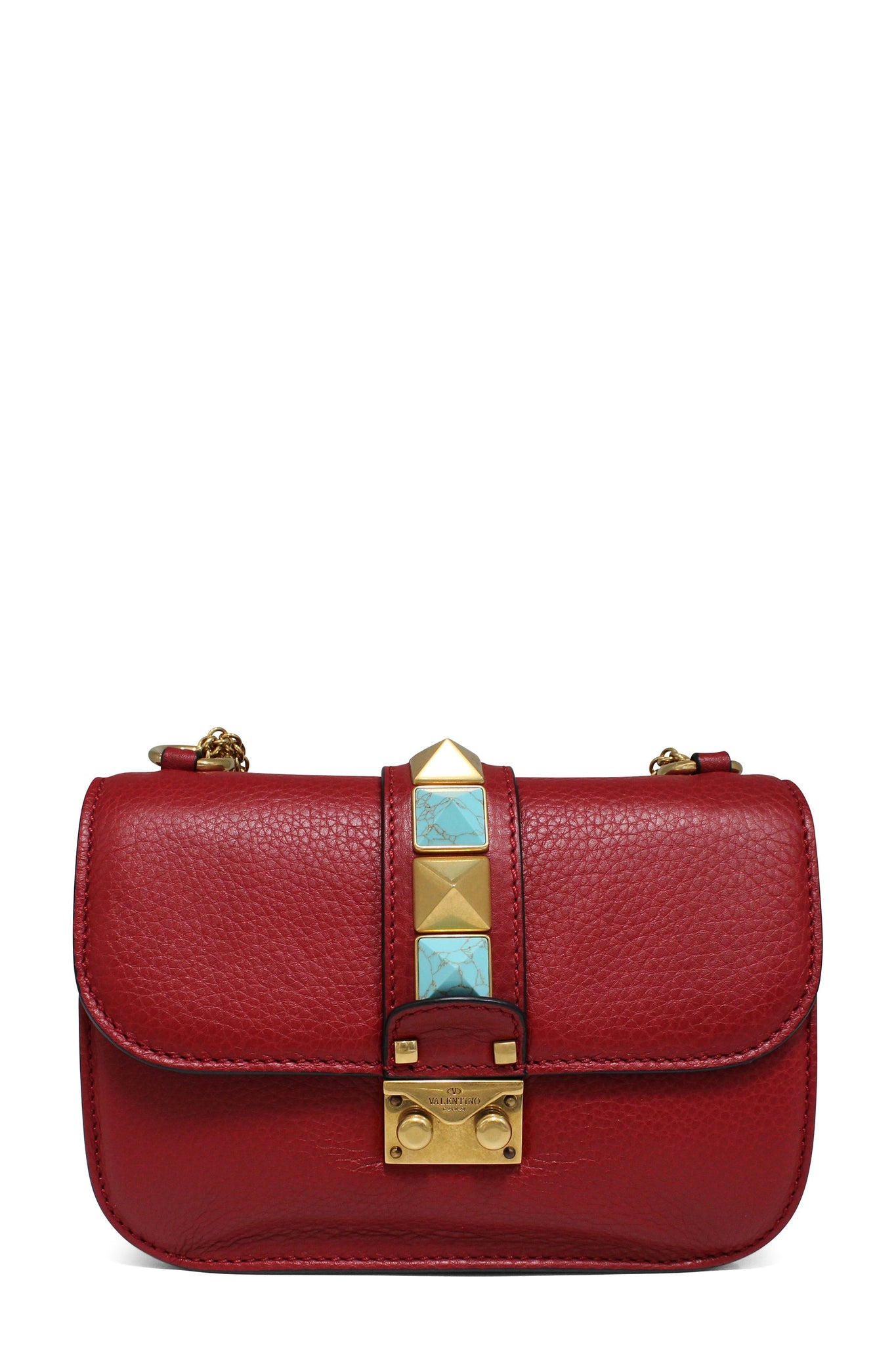 Small Glam Rock Bag Red Teal Studs