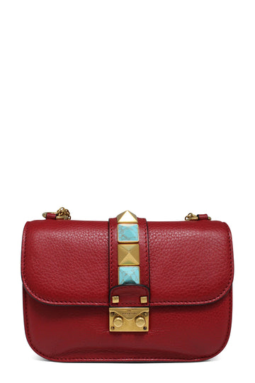 Small Glam Rock Bag Red Teal Studs