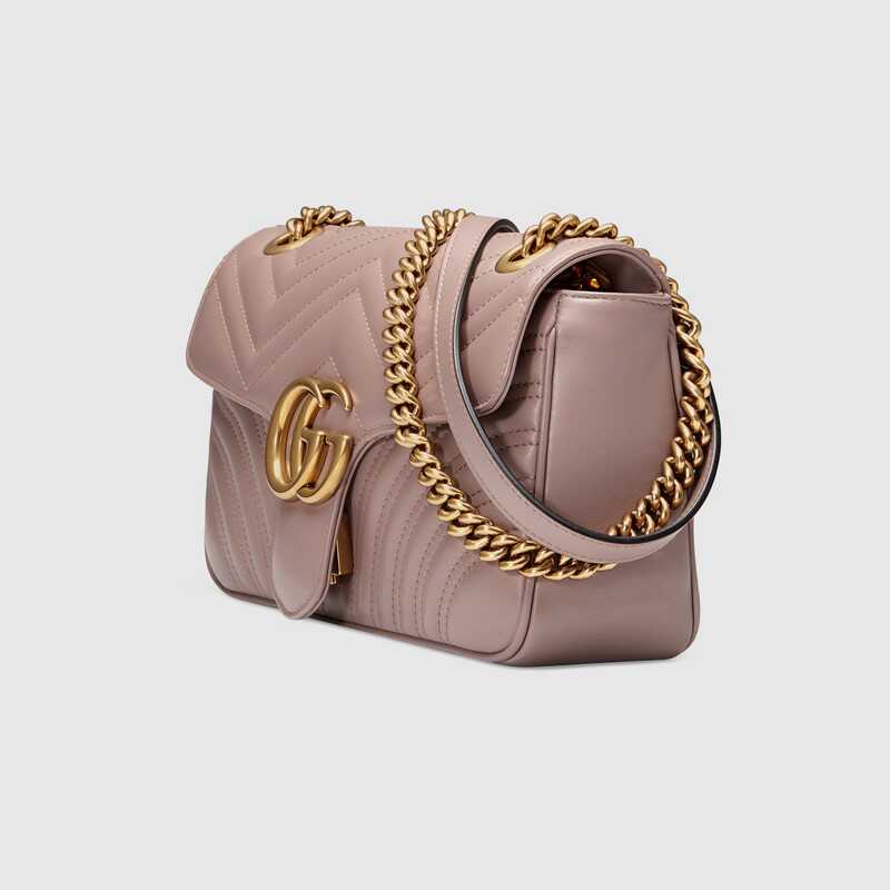 Gucci GG Marmont Matelassé Shoulder Bag Dusty Pink Chevron Leather