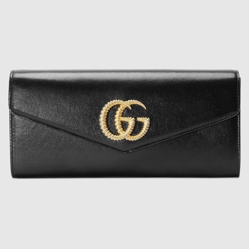 Gucci Broadway Leather Clutch with Double G Black Leather