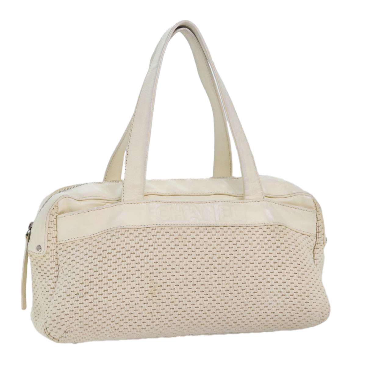 Top Quality Chanel Hand Bag Canvas Leather Beige CC Auth yb619