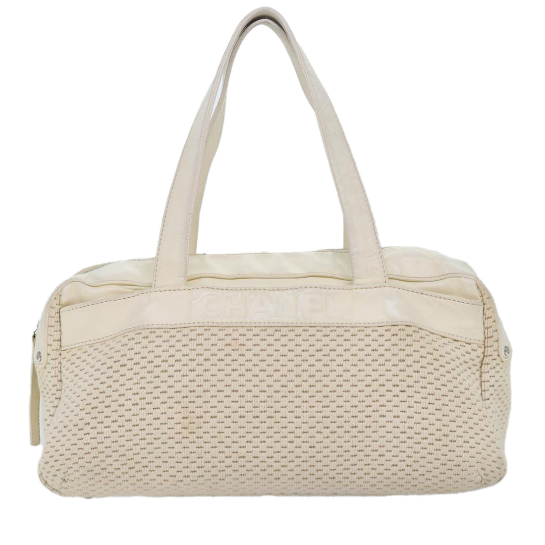 Top Quality Chanel Hand Bag Canvas Leather Beige CC Auth yb619