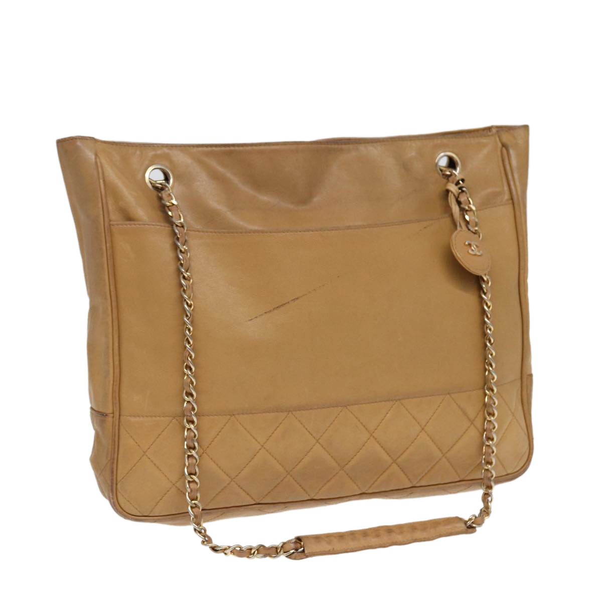 Top Quality Chanel Matelasse Chain Shoulder Bag Leather Beige Gold CC Auth yb672