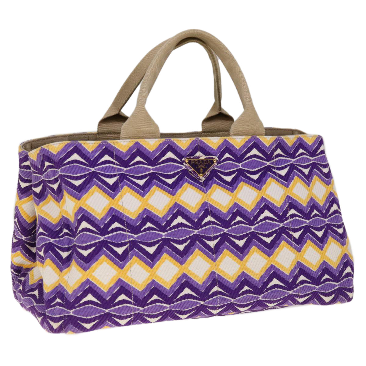 PRADA Canapa GM Tote Bag Canvas Purple Yellow BN1872  yk10264
