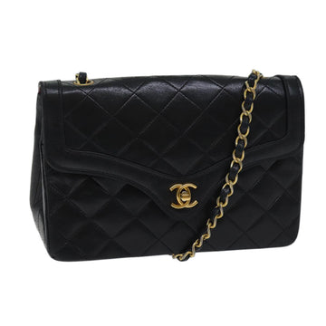 Top Quality Chanel Matelasse Turn Lock Chain Shoulder Bag Lamb Skin Black CC Auth yk11890A