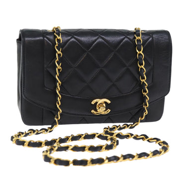 Top Quality Chanel Diana Matelasse Chain Shoulder Bag Lamb Skin Black CC Auth yk12192A