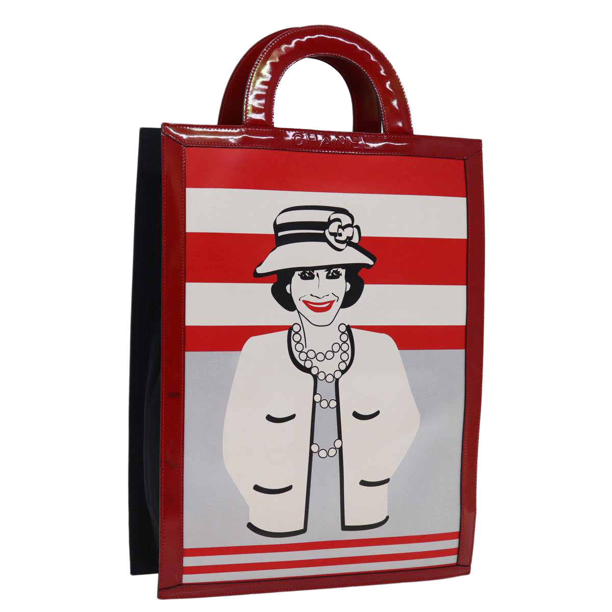 Top Quality Chanel Mademoiselle Hand Bag Enamel Leather White Red CC Auth yk12409A