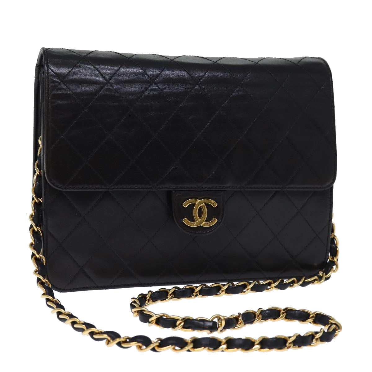 Top Quality Chanel Matelasse Chain Shoulder Bag Lamb Skin Black CC Auth yk12417A