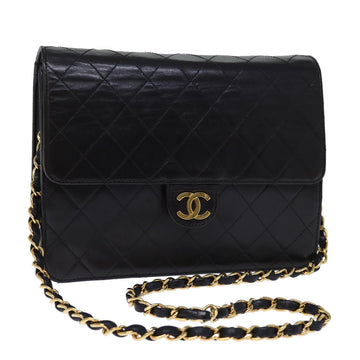 Top Quality Chanel Matelasse Chain Shoulder Bag Lamb Skin Black CC Auth yk12417A