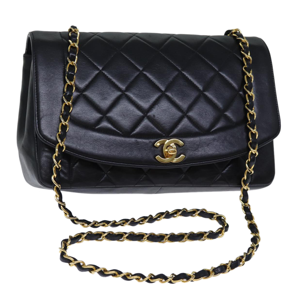 Top Quality Chanel Diana Matelasse Chain Shoulder Bag Lamb Skin Black CC Auth yk12418A