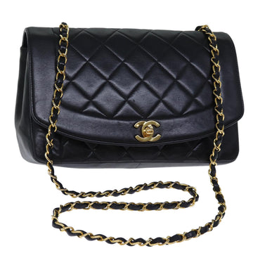 Top Quality Chanel Diana Matelasse Chain Shoulder Bag Lamb Skin Black CC Auth yk12418A