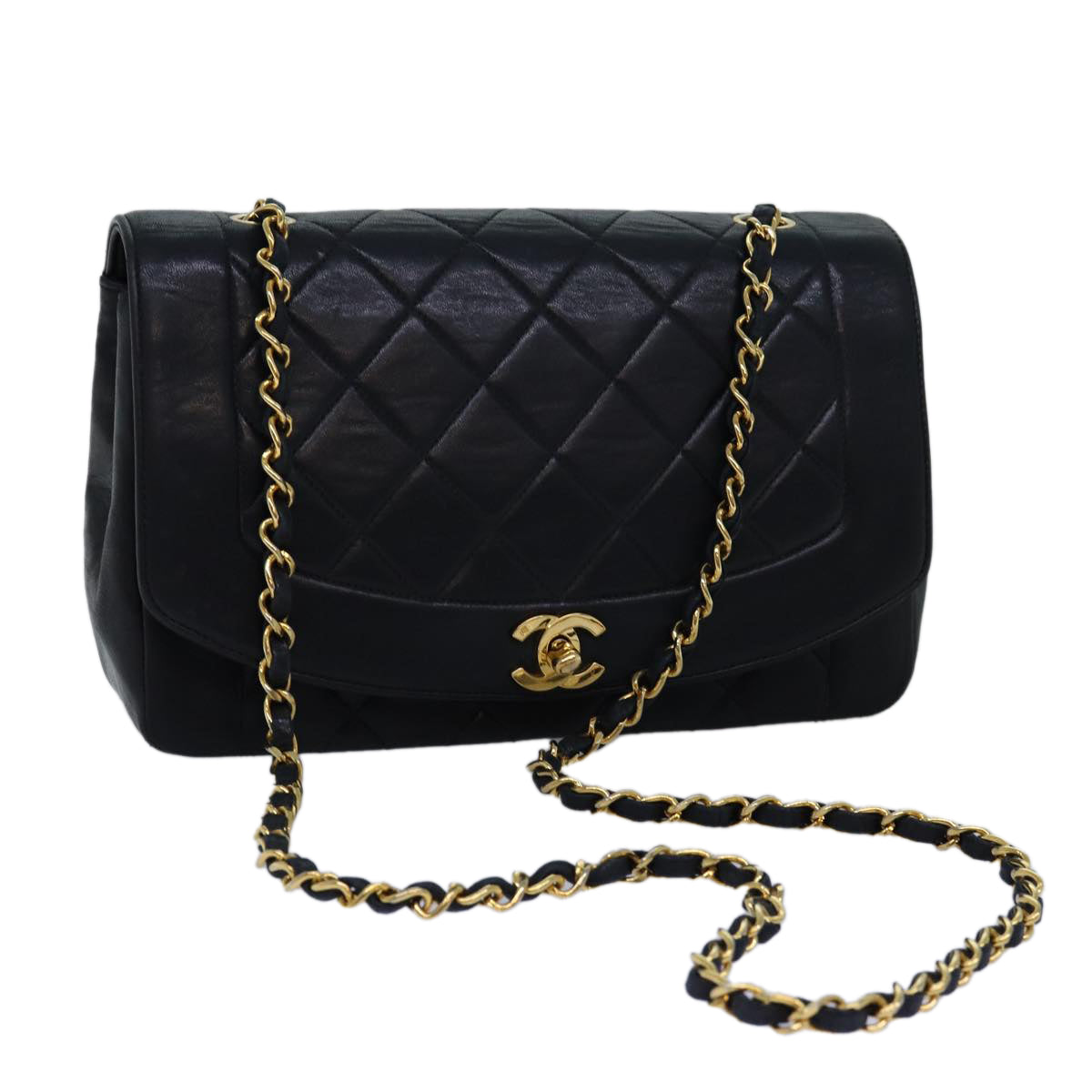 Top Quality Chanel Diana Matelasse Chain Shoulder Bag Lamb Skin Black CC Auth yk12474