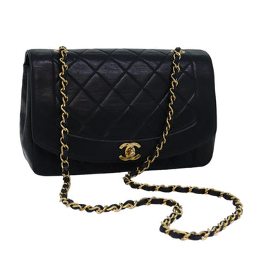 Top Quality Chanel Diana Matelasse Chain Shoulder Bag Lamb Skin Black CC Auth yk12474