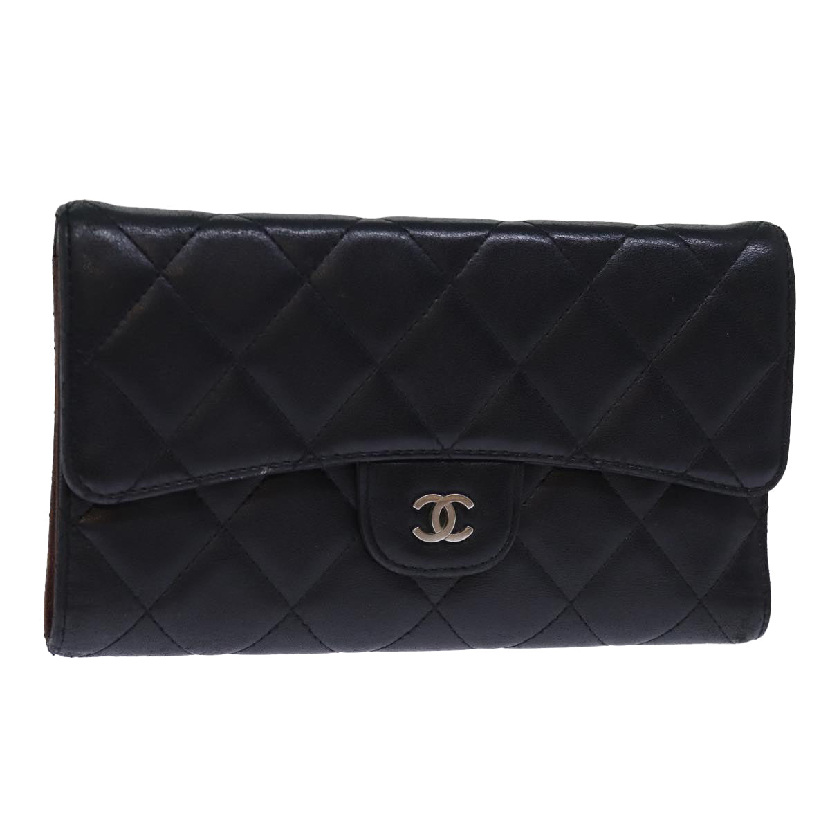 Top Quality Chanel Matelasse Long Wallet Lamb Skin Black CC Auth yk12499