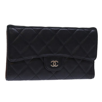 Top Quality Chanel Matelasse Long Wallet Lamb Skin Black CC Auth yk12499
