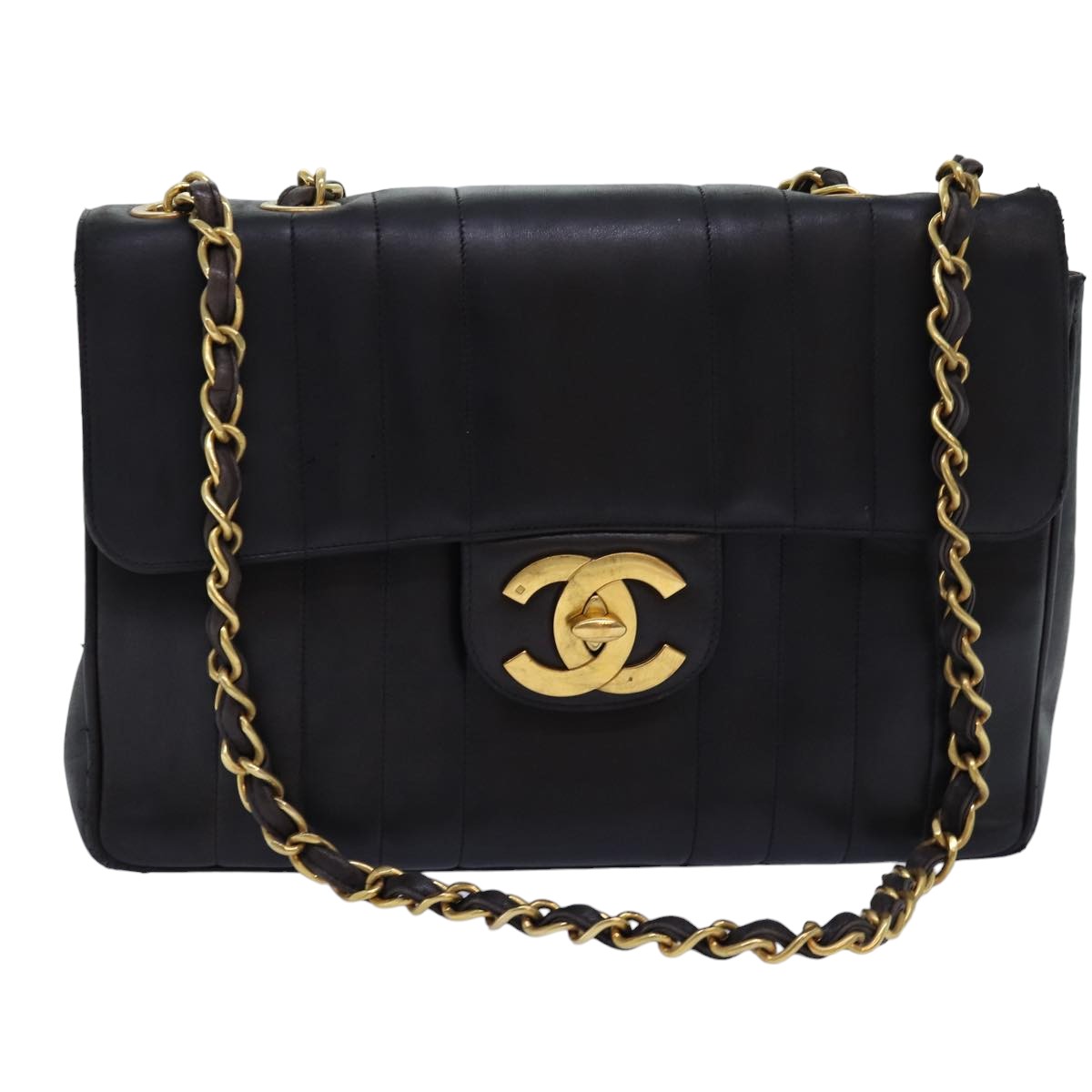 Top Quality Chanel Mademoiselle Big COCO Mark Chain Bag Lamb Skin Black CC Auth yk12655