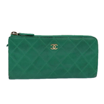 Top Quality Chanel Matelasse Long Wallet Lamb Skin Green CC Auth yk12983