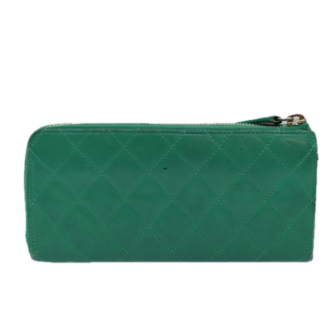 Top Quality Chanel Matelasse Long Wallet Lamb Skin Green CC Auth yk12983