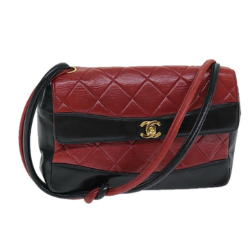 Top Quality Chanel Matelasse Turn Lock Shoulder Bag Lamb Skin Black Red CC Auth yk13361