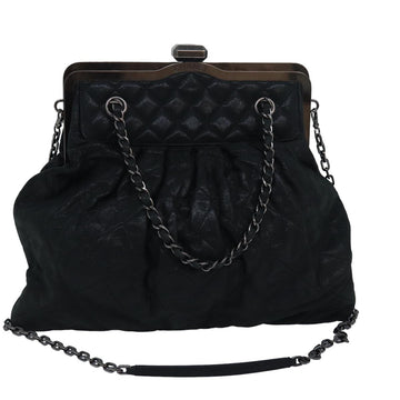 Top Quality Chanel Matelasse Chain Gamaguchi Hand Bag Leather 2way Black CC Auth yk13501