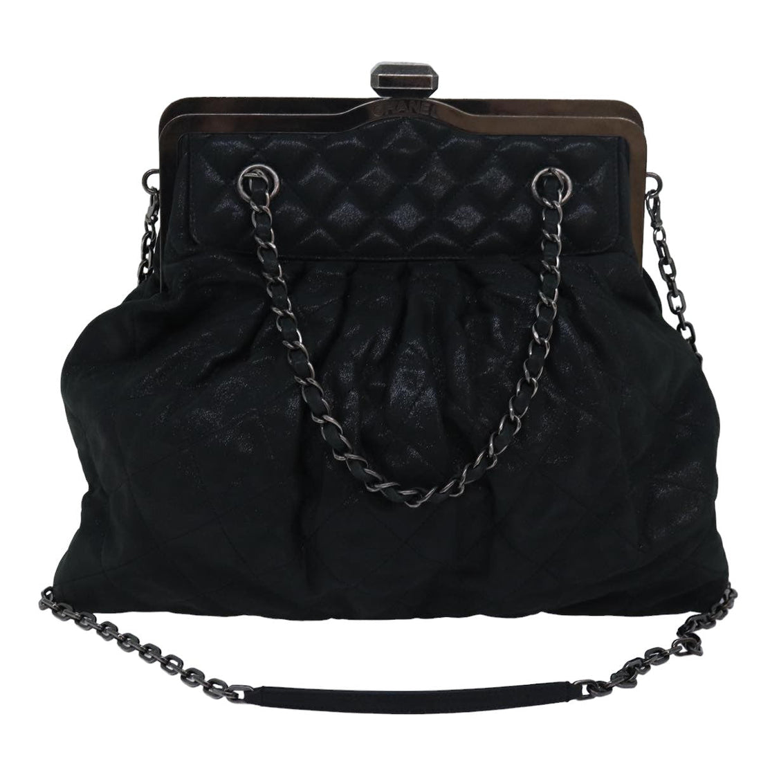 Top Quality Chanel Matelasse Chain Gamaguchi Hand Bag Leather 2way Black CC Auth yk13501