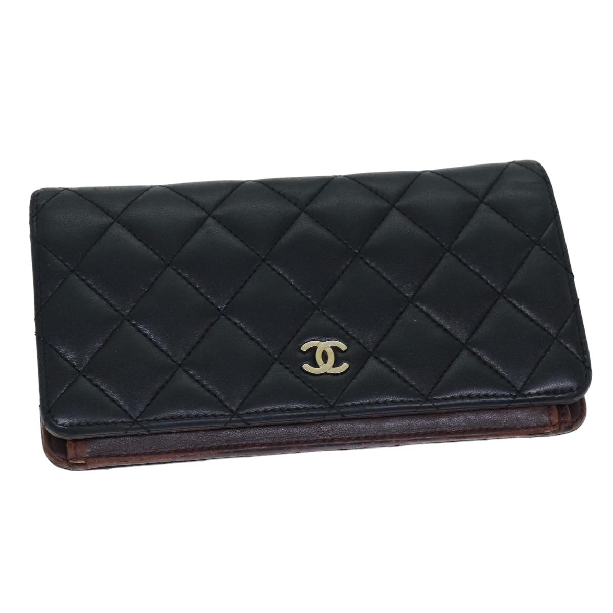 Top Quality Chanel Matelasse Long Wallet Lamb Skin Black CC Auth yk13526