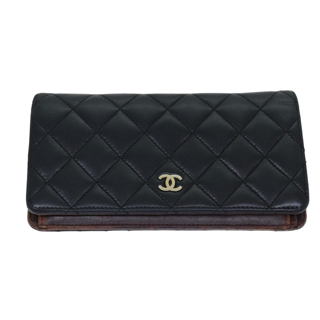 Top Quality Chanel Matelasse Long Wallet Lamb Skin Black CC Auth yk13526