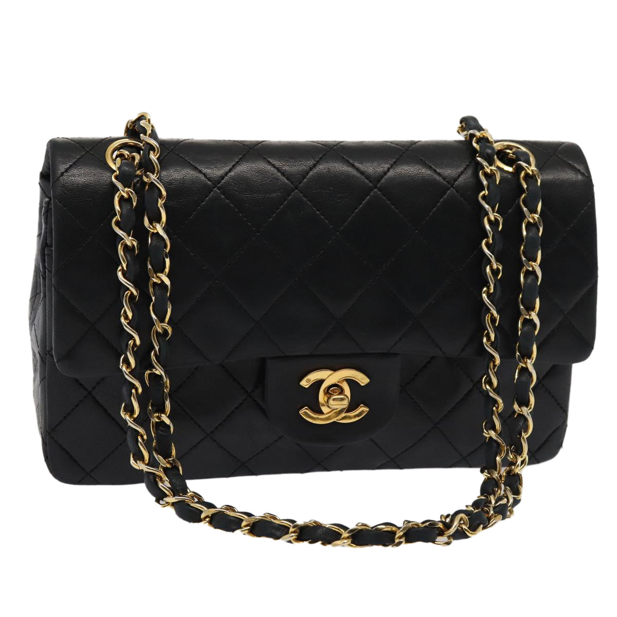 Top Quality Chanel Matelasse 23 Turn Lock Chain Bag Lamb Skin Black CC Auth yk13530A