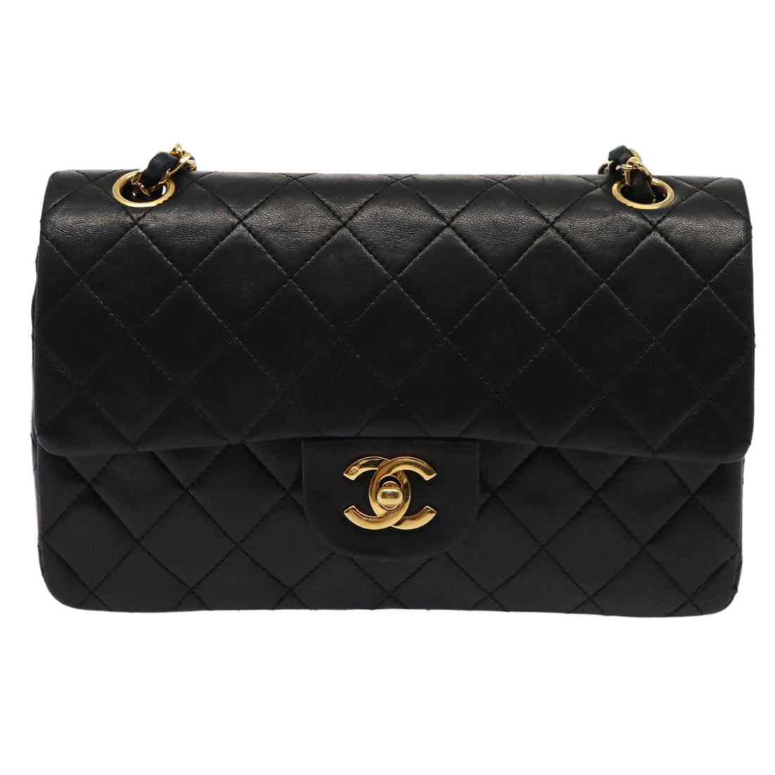 Top Quality Chanel Matelasse 23 Turn Lock Chain Bag Lamb Skin Black CC Auth yk13530A