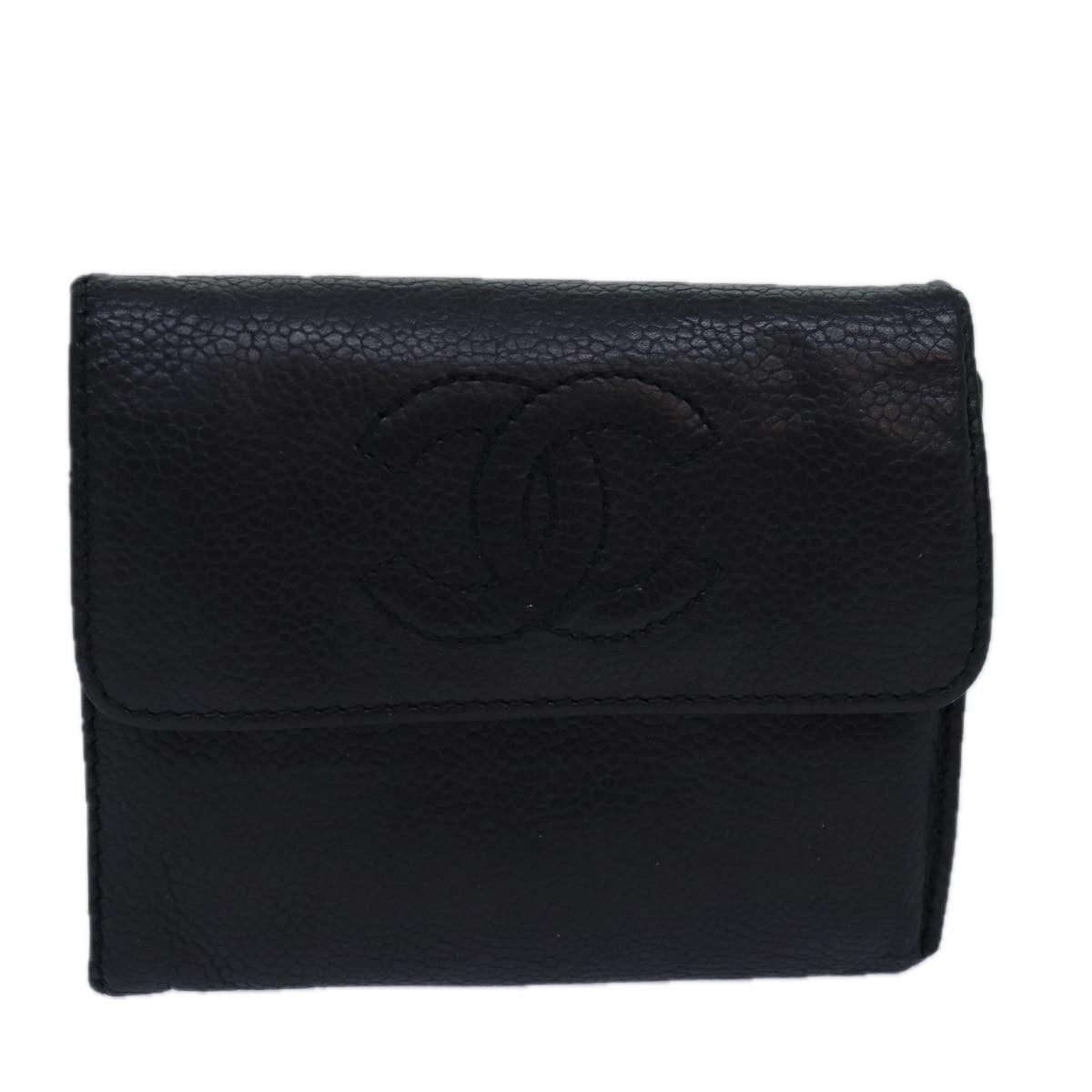 Top Quality Chanel COCO Mark Wallet Caviar Skin Black CC Auth yk13769